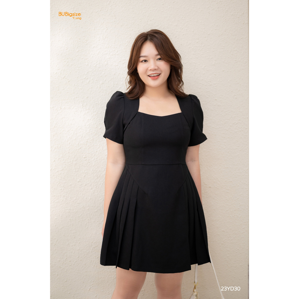 Đầm cổ lục giác xếp ly chéo thân dưới BIGSIZE (55kg đến 95kg) - 23YD30 - [BU Bigsize Young]