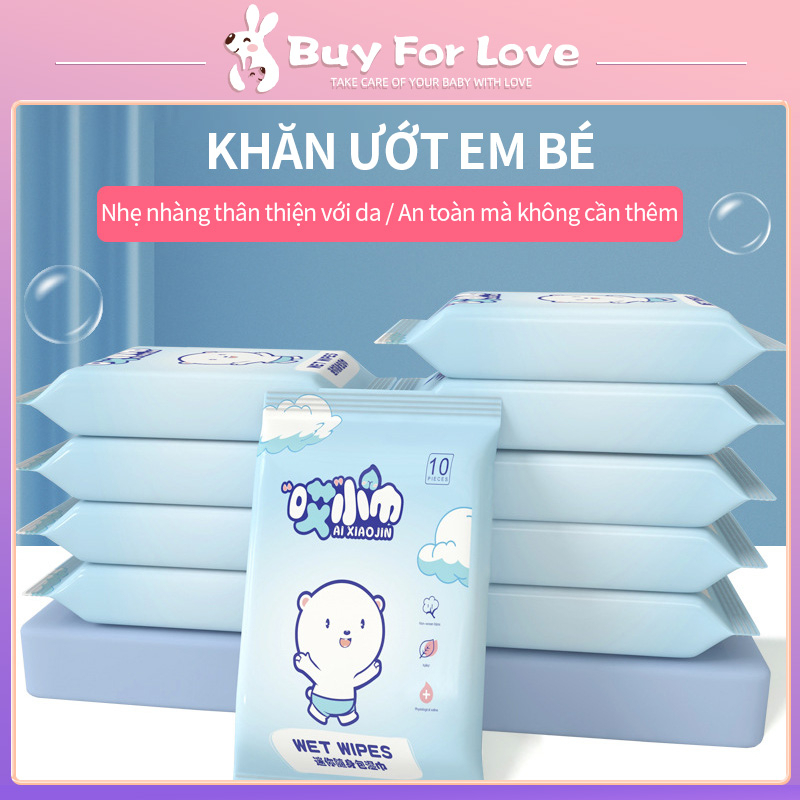Khăn Ướt Lau Khô AI XIAO JIN Dễ Dàng Mang Theo 10 miếng/ gói Chăm Sóc Người Lớn Và Trẻ Em