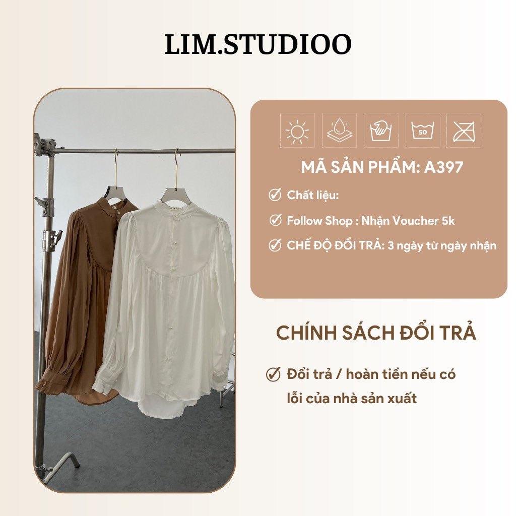 ÁO SƠ MI KIỂU TAY BỒNG NÚT NGỌC TRAI | lim.studio