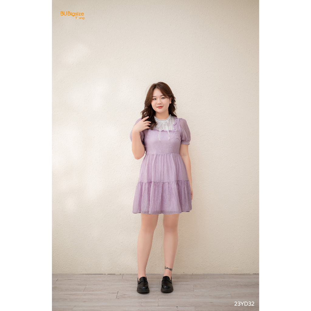 Đầm babydoll 2 tầng phối cổ ren trắng BIGSIZE (55kg đến 95kg) - 23YD32 - [BU Bigsize Young]