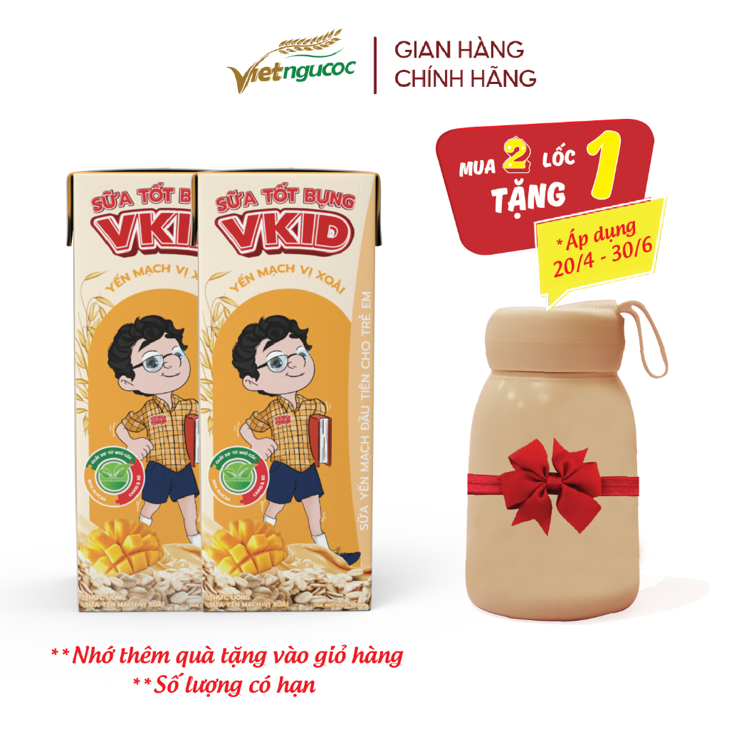 Combo 5 Lốc Sữa Yến Mạch Vkid VIỆT NGŨ CỐC Cho Bé Thơm Ngon Vị Xoài 180ml/Hộp