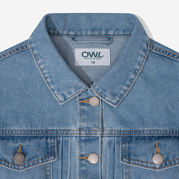 Áo khoác jean nữ Owlbrand pleates/Xanh nhạt