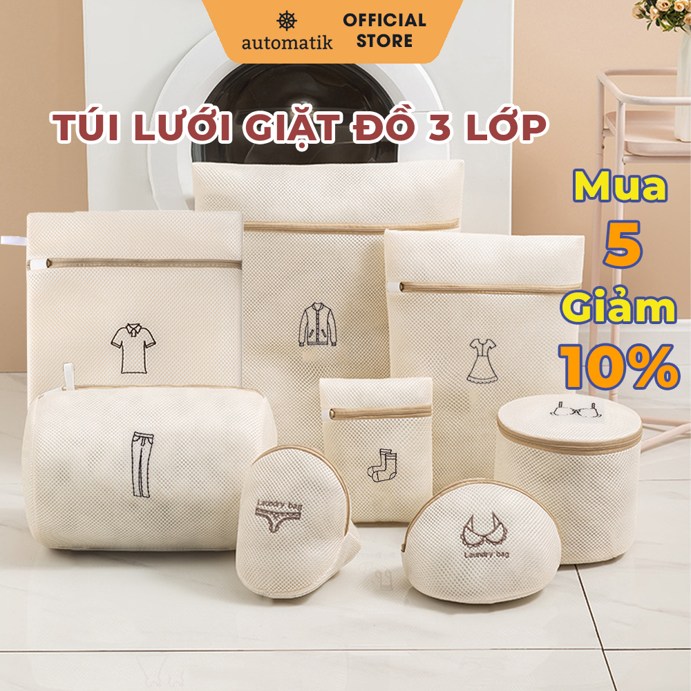 Túi Lưới Giặt Đồ Máy Giặt, Giặt Đồ Quần Áo, Đồ Lót, Áo Ngực, Đồ Len, Tất Vớ 3 Lớp Bảo Vệ - Automatik