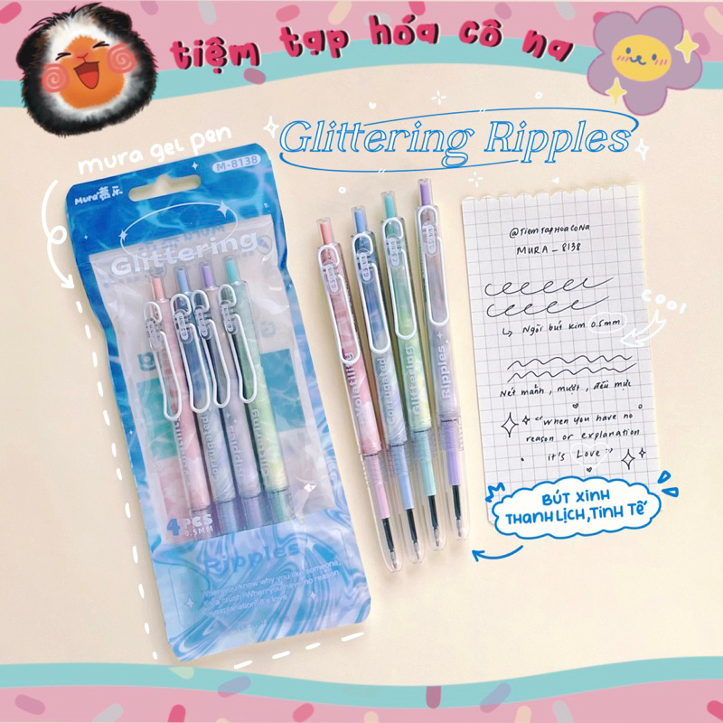 Bút gel Mura Glittering Ripples - bút bi hoạ tiết sóng nước mực đen ngòi 0.5mm chất lượng tốt...- tiemtaphoacona
