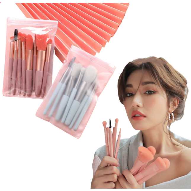 Bộ 8 Cây Cọ Trang Điểm Vintage - Dụng cụ Trang Điểm Cá Nhân 8 Món Tặng Kèm Túi Zip Khóa Kéo Tiện Lợi