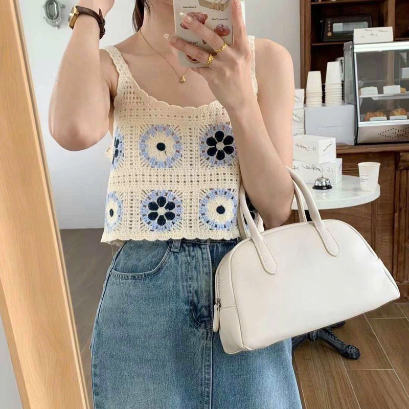 Áo Hai Dây Dệt Kim Họa Tiết Hoa Phong Cách Vintage Thời Trang Mùa Hè Cho Nữ