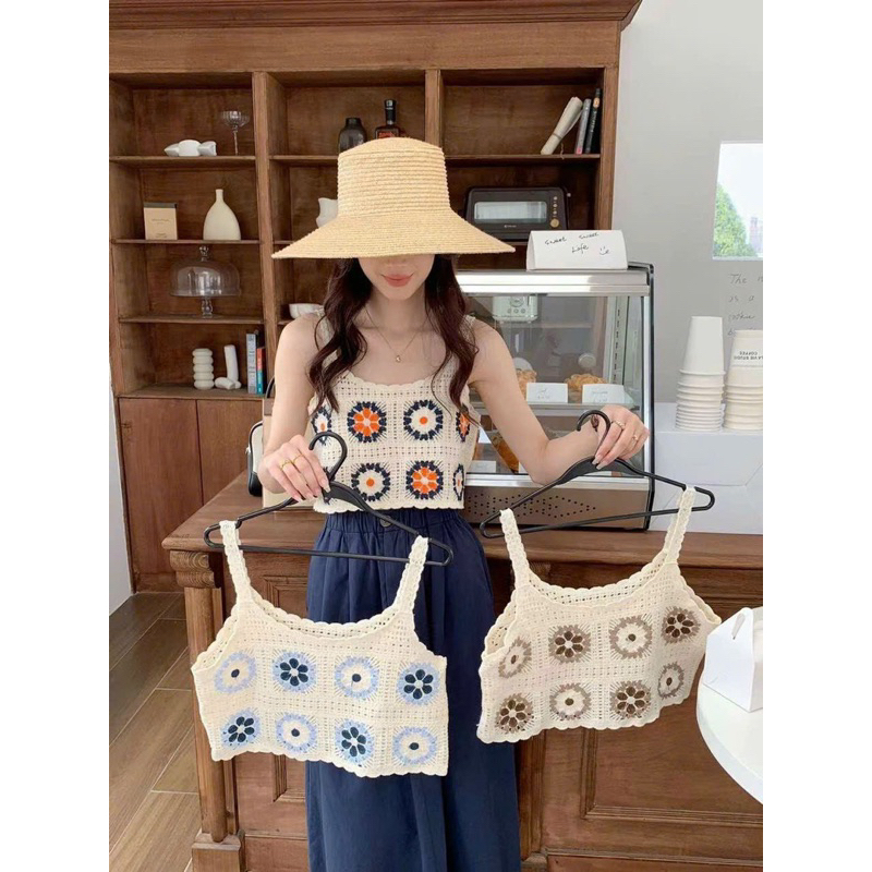 Áo Hai Dây Dệt Kim Họa Tiết Hoa Phong Cách Vintage Thời Trang Mùa Hè Cho Nữ