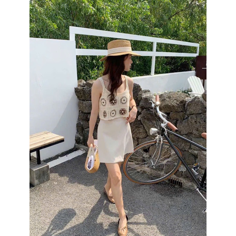 Áo Hai Dây Dệt Kim Họa Tiết Hoa Phong Cách Vintage Thời Trang Mùa Hè Cho Nữ