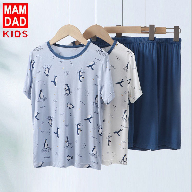 15-60kg Bộ cotton cộc tay Hãng Mamdadkids mẫu Chim Cánh Cụt bé trai