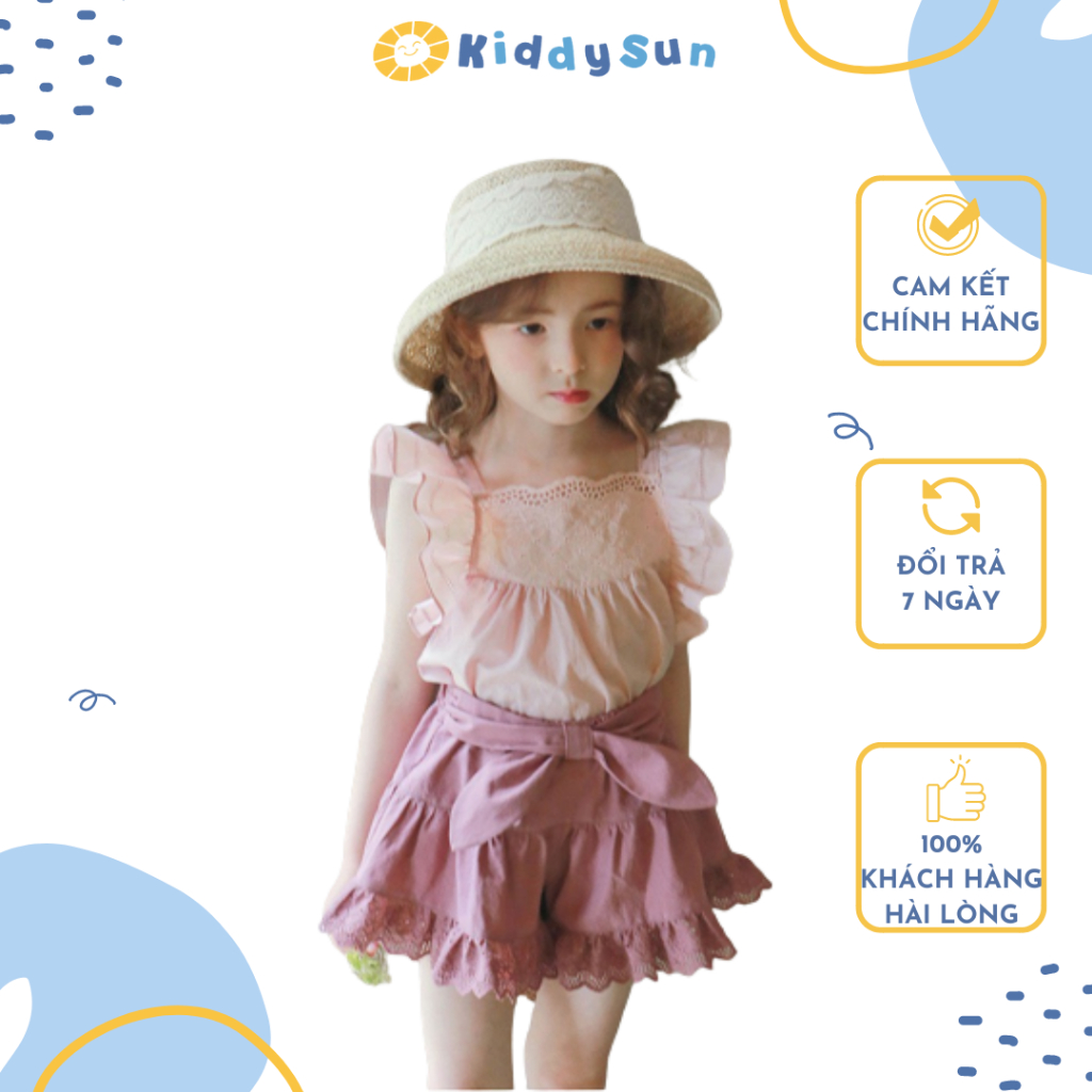 Set đồ Kiddy Sun áo hồng quan hồng tiểu thư xinh xắn đáng yêu dành cho bé gái từ 2,3,4,5,6,7,8,9,10,11,12 tuổi [V393]