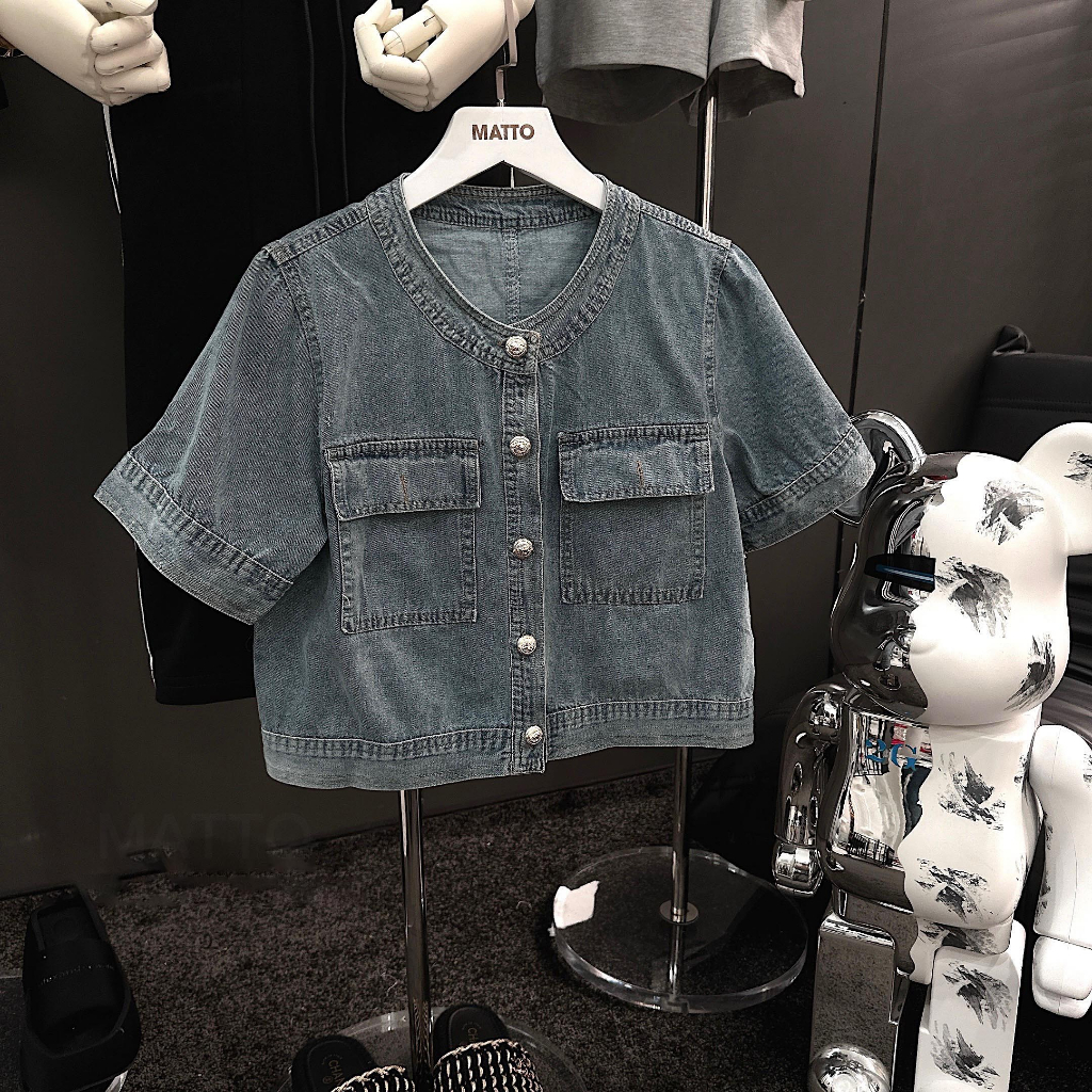 Áo bò jeans cộc tay cổ tròn - MT