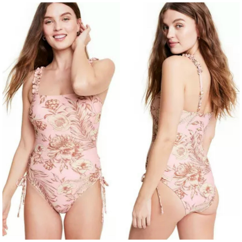 Bikini một mảnh in hoa dây rút eo hàng xuất xịn