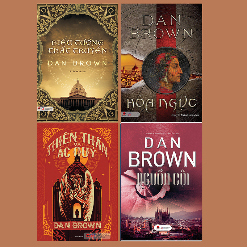 Sách - Bộ 4 cuốn Dan Brown: Thiên thần và ác quỷ + Hỏa ngục + Biểu tượng thất truyền và Nguồn cội - Bìa cứng