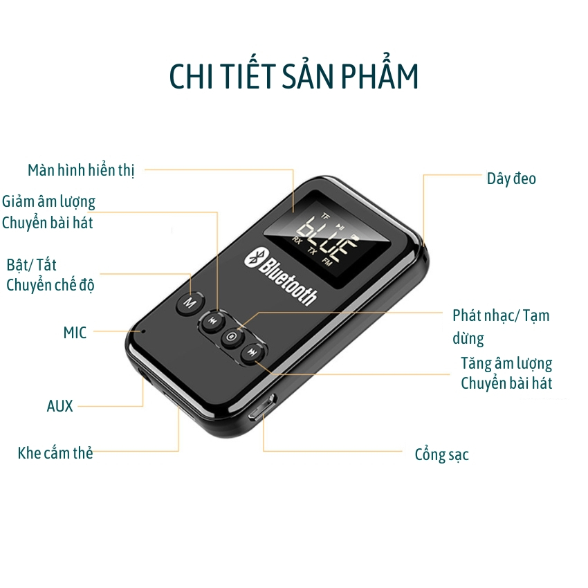 Bộ thu phát Bluetooth, Thiết bị thu phát âm thanh Bluetooth 5.0 USB UAX 3.5mm 2 trong 1 cho xe hơi PC TV tai nghe