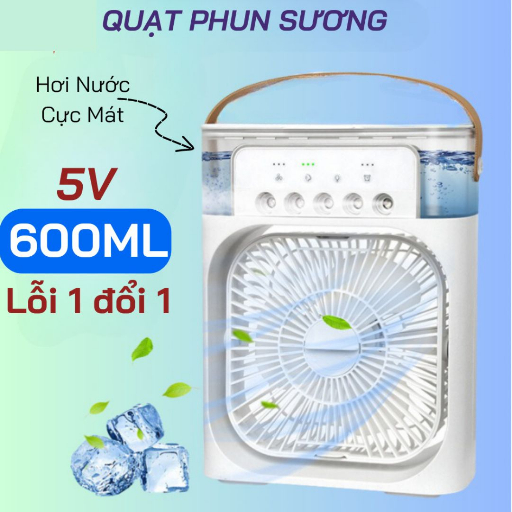 Quạt Điều Hòa Phun Sương Hơi Nước, Chế Độ Hẹn Giờ, Quạt Mini Để Bàn 3 Chế Độ Tích Hợp Led, Sử Dụng Cổng Sạc USB Tiện Dụn