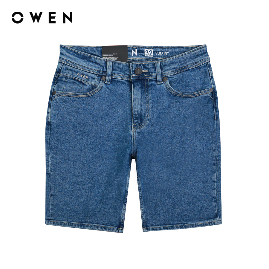 OWEN - Quần short Slim Fit Cotton Xanh - SJ230142