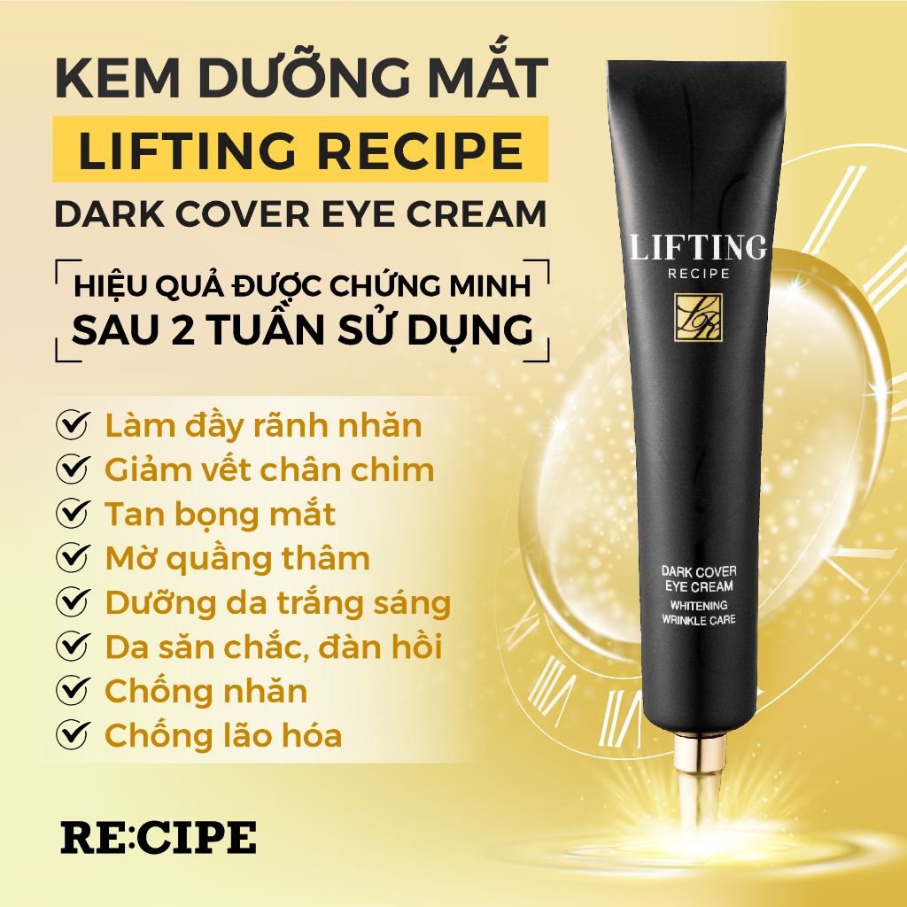 Kem Dưỡng Mắt Recipe Lifting Recipe Dark Cover Eye Cream Kem Mắt Dưỡng Sáng Mờ Thâm Giảm Bọng Mắt 30ml