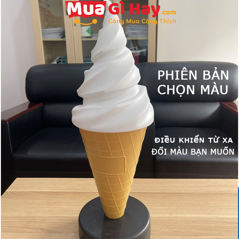 Mô hình cây kem ốc quế trang trí có đèn led đổi mầu 60 cm điều khiển bánh kem từ xa làm đẹp quầy hàng cửa hàng đồ uống