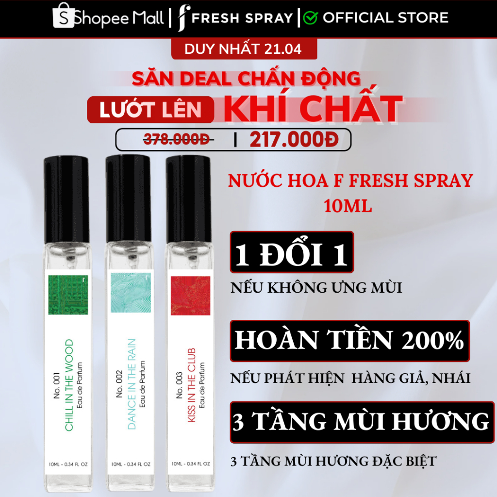 Combo Nước Hoa Full Size 10ml F Fresh Spray 3x10ml