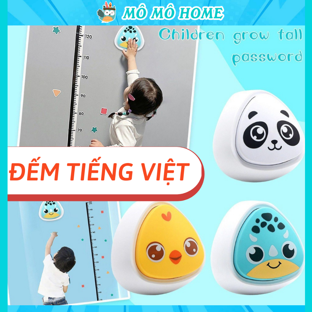 (Sẵn Pin) Bộ chạm nhảy tăng chiều cao đếm TIẾNG ANH từ 1 đến 30. Decal dán tường trẻ em hình con vật