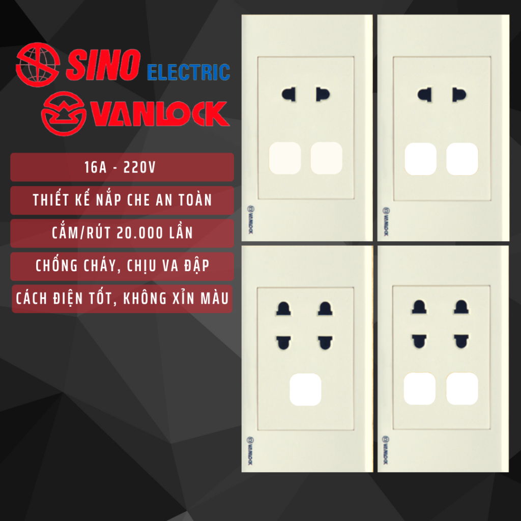 Mặt điện SINO-VANLOCK ổ cắm 2 chấu với lỗ công tắc series S18 250V-16A