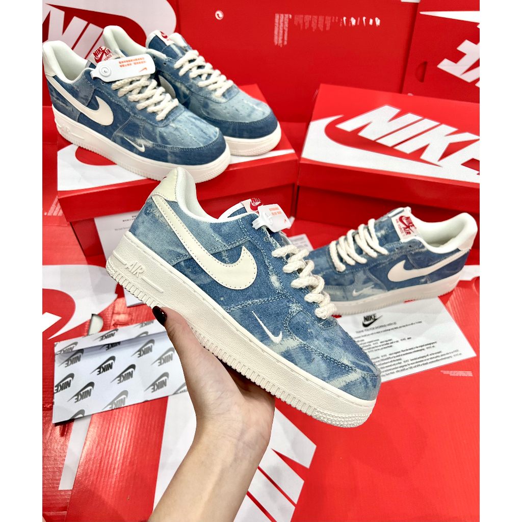 giày_Nike Air force 1 vải bò vệt trắng cổ thấp, giày thể thao nam nữ hàng siêu cấp full box and bill