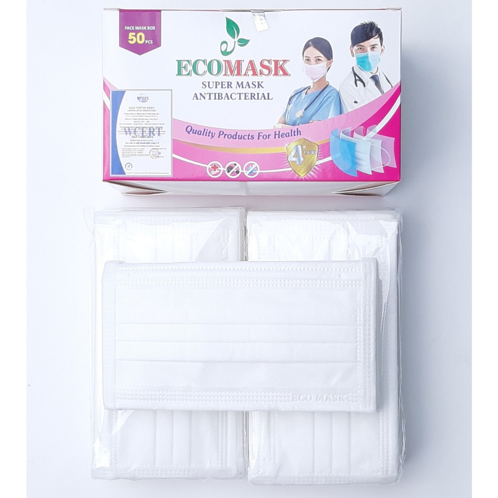 [4 Lớp Dày] Khẩu Trang Y Tế Kháng Khuẩn ECO MASK 1 hộp 50 cái- Nhiều Màu Xám Trắng Xanh Đen