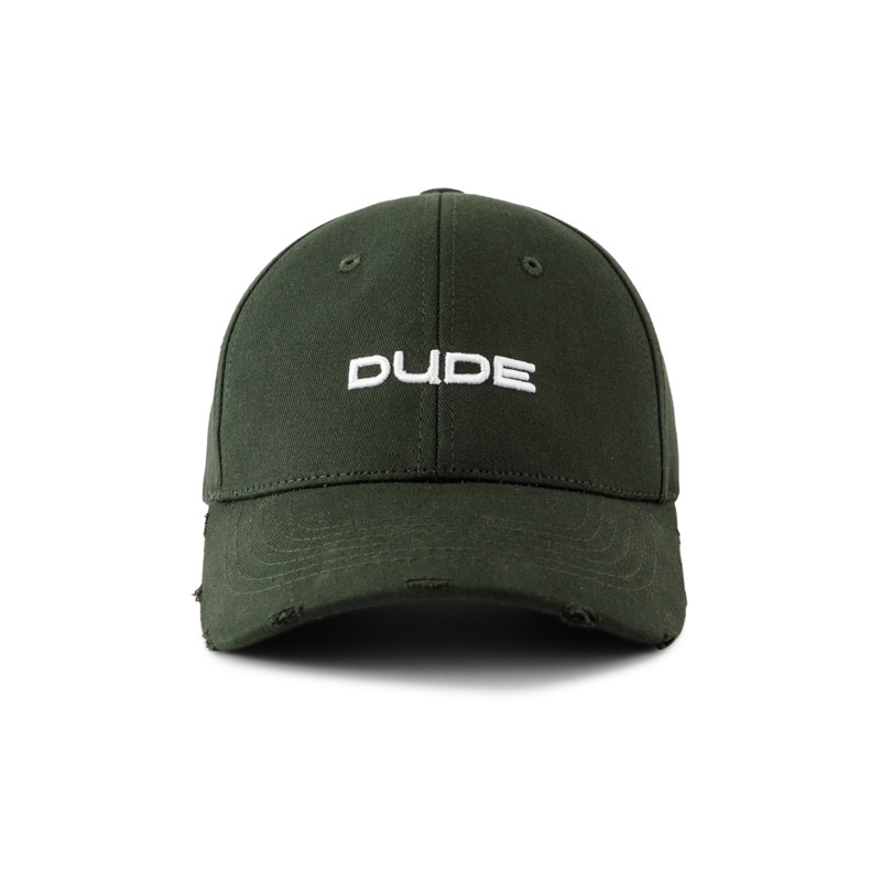 Mũ Dude Xanh rêu thêu nổi 3D làm rách thủ công vành nón chất liệu Kaki dày Full Box