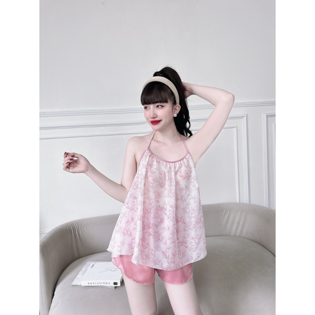 Đồ Ngủ Sexy Nữ, Bộ Yếm Voan Tơ Sexy Satin Phối Voan 40<65kg