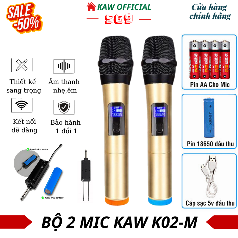 Bộ micro không dây chính hãng 02-M, hút âm mạnh,hát karaoke dùng cho mọi loa kéo, amply gia đình chống hú,Chính hãng