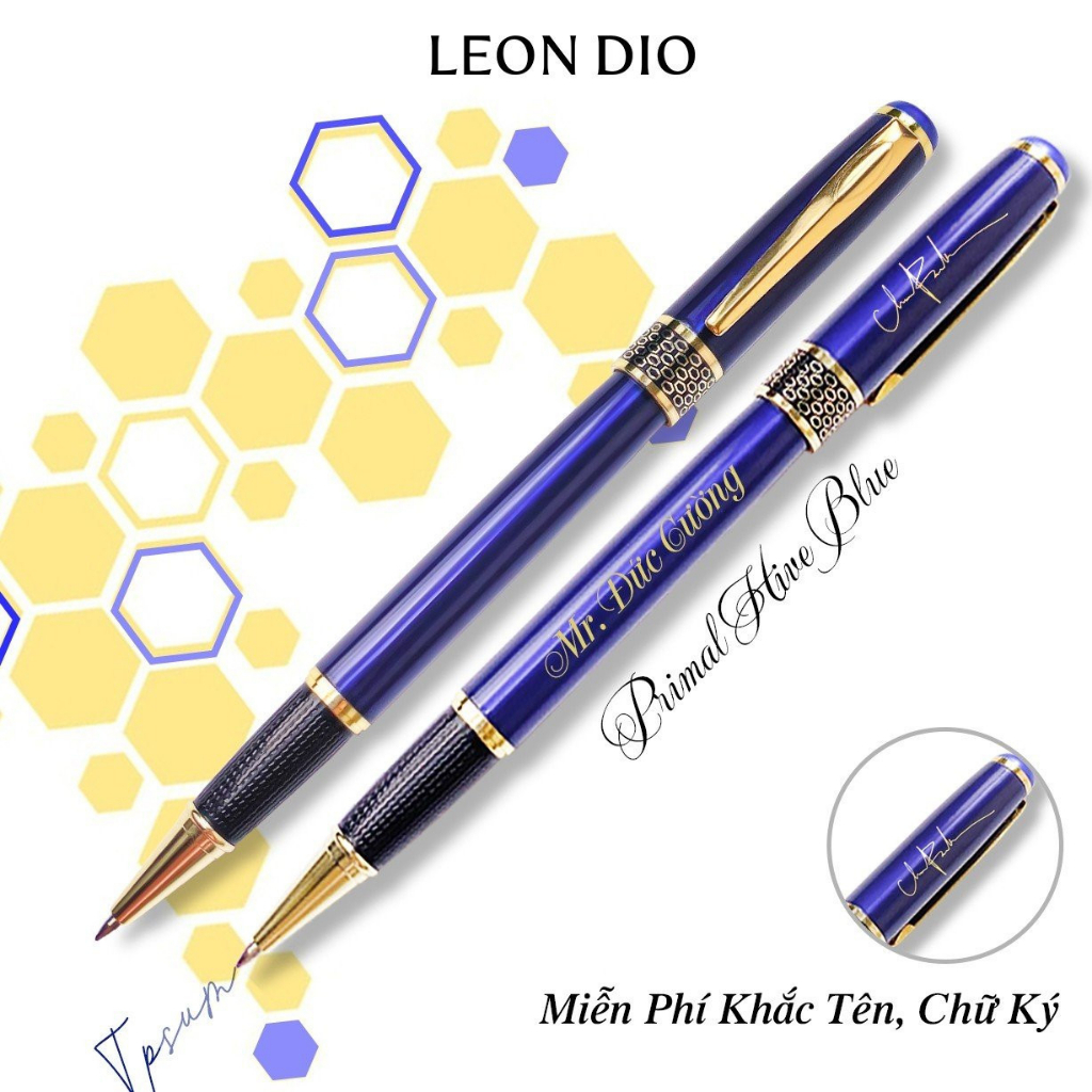 Bút Ký Tên, Viết Kí Dạ Bi Khắc Chữ Theo Yêu Cầu Leon Dio Primal Hive Blue LD041R - Ngòi 0.5mm, Quà Tặng Cao Cấp Cho Sếp