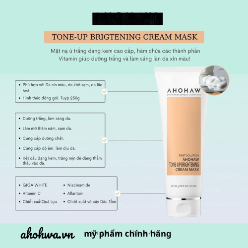 Mặt nạ ủ trắng dạng kem Ahohaw cho da căng bóng trắng mịn HÀN QUỐC