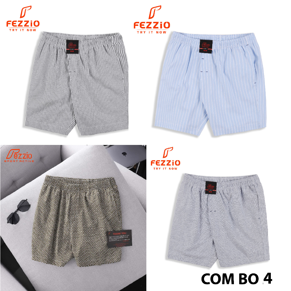 COMBO 4 QUẦN DÙI MẶC NHÀ NAM , QUẦN DÙI NGỦ, QUẦN SHORT KATE 100% COTTON THƯƠNG HIỆU FEZZIO