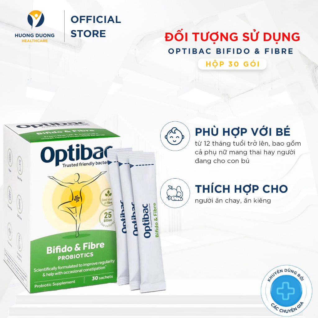 Men vi sinh Optibac Probiotics Bifido & Fibre, giảm táo bón và tăng chất xơ Hộp 30 gói