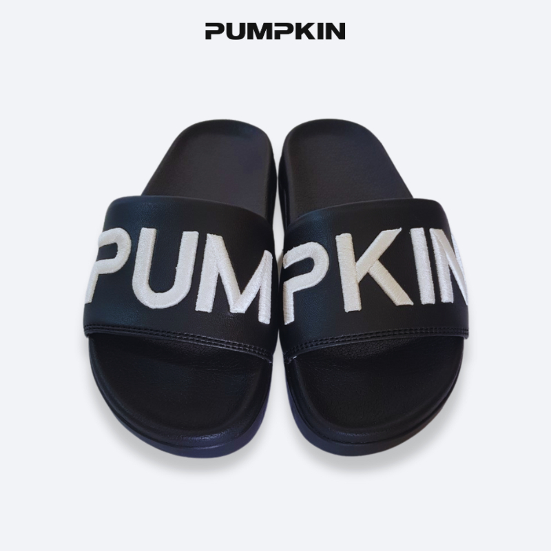 Dép quai ngang da nam nữ PUMPKIN thêu chữ PUM -  PKIN form vừa đế độn unisex phong cách Local Brand
