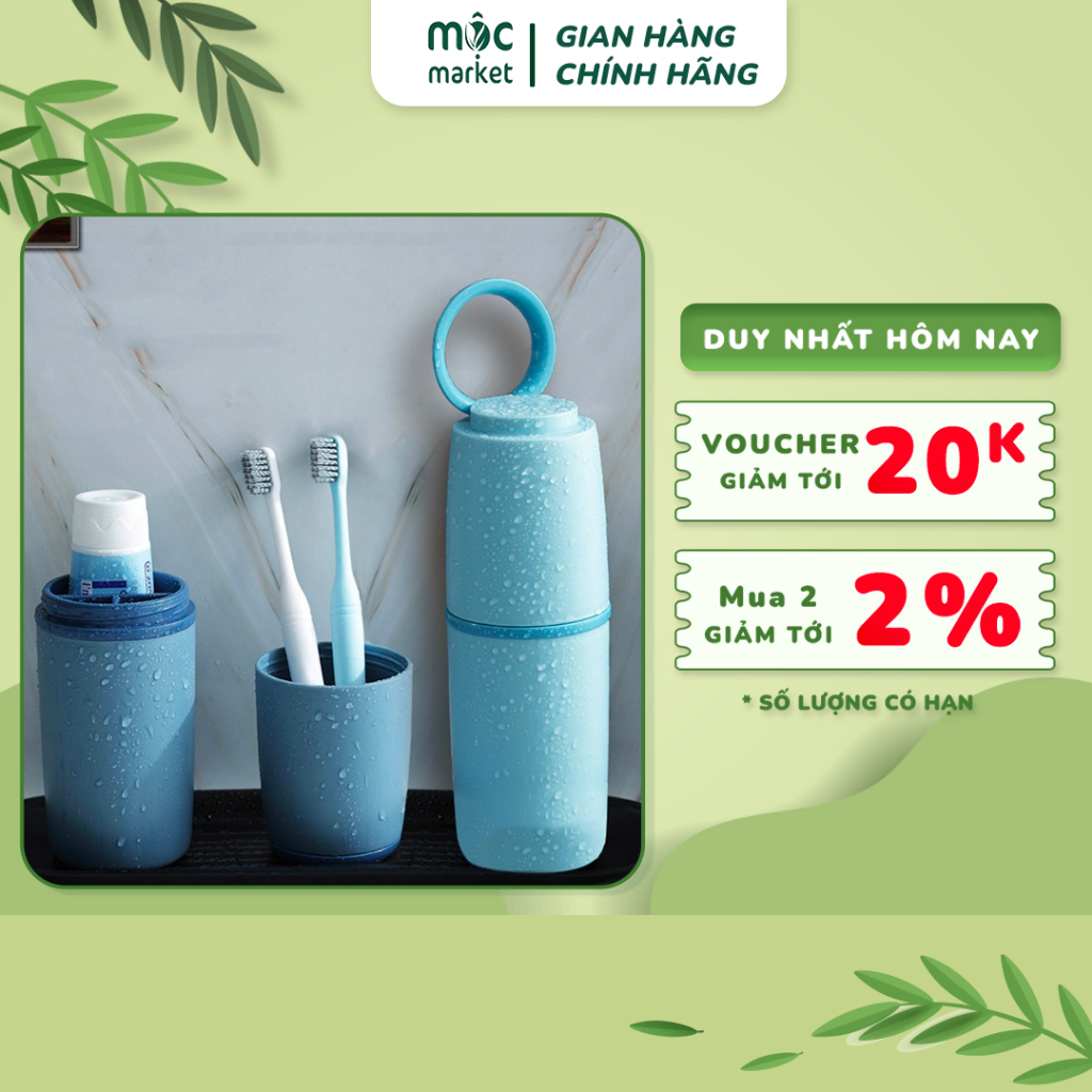 Hộp Đựng Bàn Chải Và Kem Đánh Răng Mộc Market Kiểu Tròn (Kiêm 2 Cốc) chất liệu nhựa cao cấp mang đi du lịch, công tác