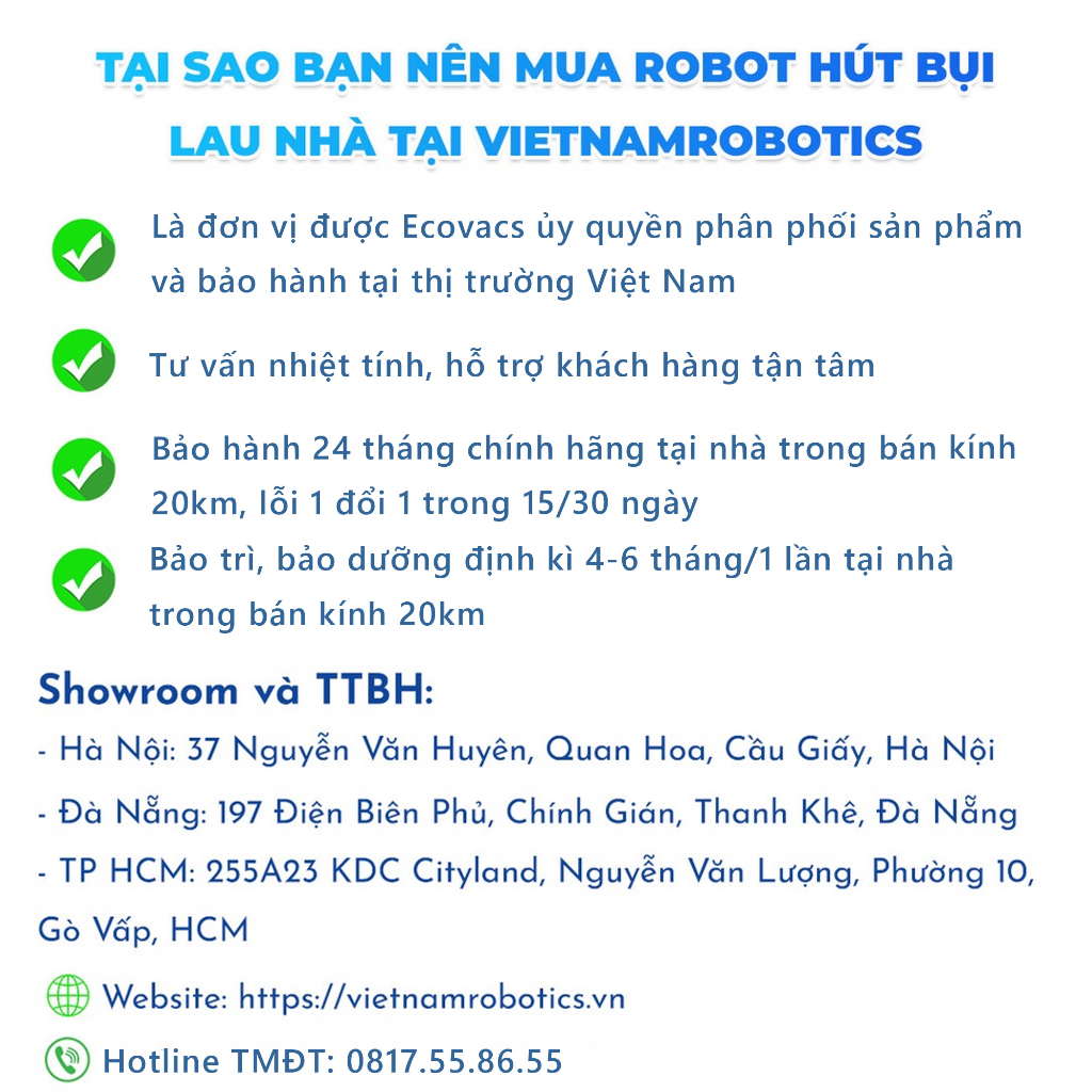 Robot hút bụi lau nhà Ecovacs Deebot N10 New - Trắng Bản Quốc tế - App Tiếng Việt, hàng nhập khẩu chính hãng full VAT