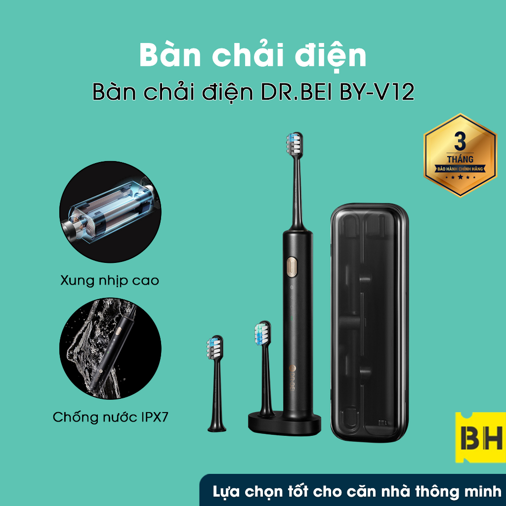 Bàn Chải Đánh Răng Điện Dr.Bei BY-V12 Màu Đen Đầu Bàn Chải Siêu Mềm Là