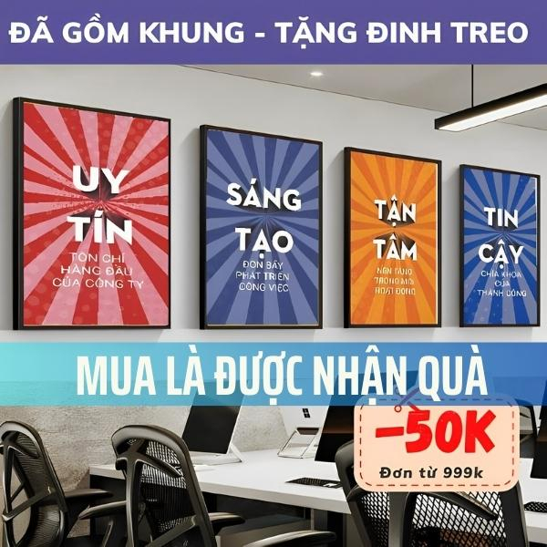 Tranh tạo động lực canvas trang trí văn phòng dễ dàng treo bởi đinh ba chân tặng kèm có bảo hành