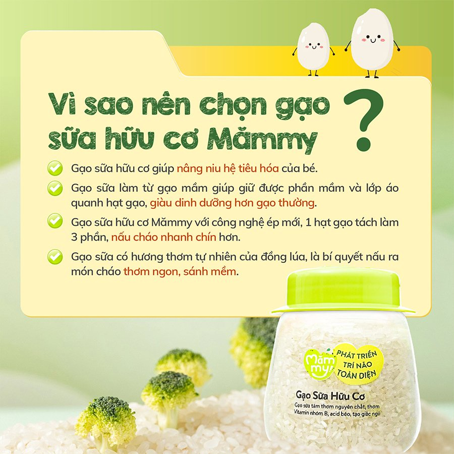 Gạo sữa hữu cơ Mămmy chuyên nấu cháo cho bé dẻo, mềm, ngọt giàu vitamin, khoáng chất