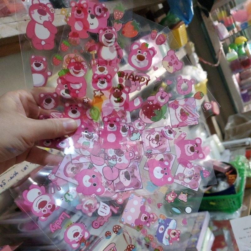 1 tập 6 tấm sticker hình gấu dâu