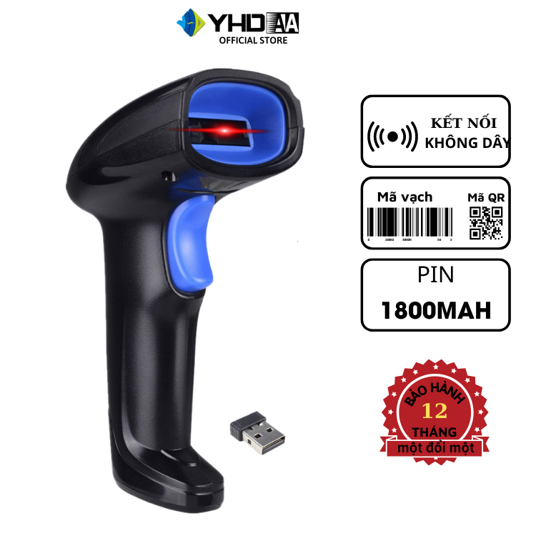 Máy quét mã vạch không dây YHD 1100DW 2D, Đầu đọc Qrcode kết nối USB dùng trên Laptop, PC