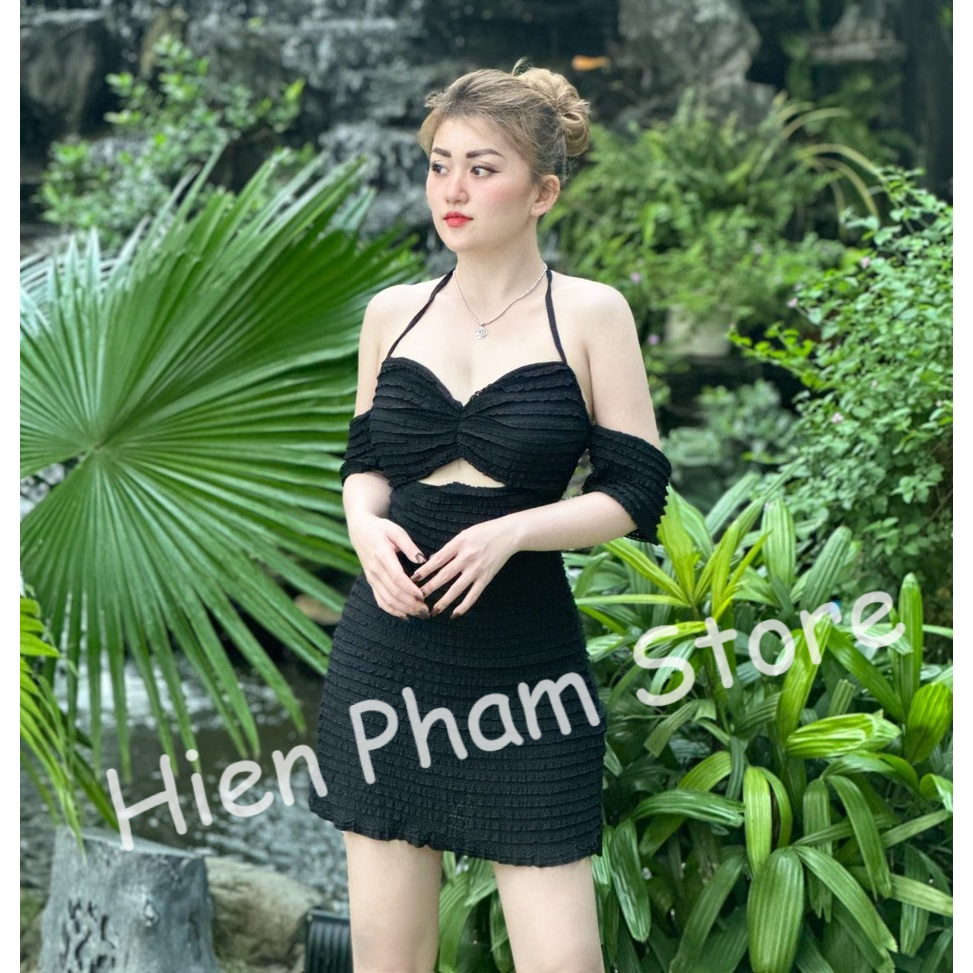 MẪU MỚI ✔HienphamStore✔ Đầm body 2 dây DN7863 ren tầng 2 lớp khoét ngực trễ vai cúp thắt ngực ngắn dễ thương