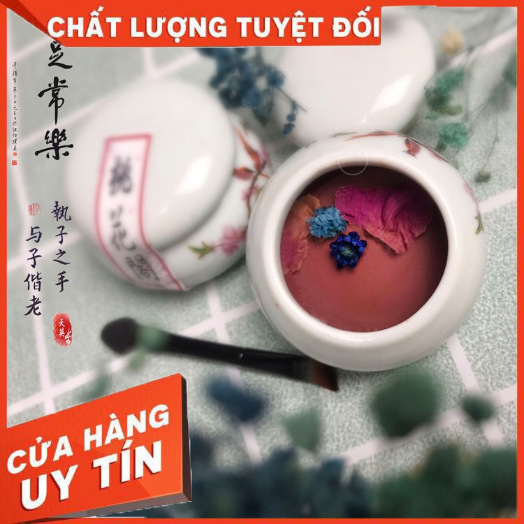Hũ cổ trang sứ đựng son, ủ môi in hình hoa đào 10gr