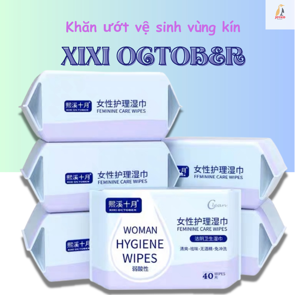 Khăn ướt vệ sinh vùng kín phụ nữ/khăn ướt phụ khoa Xixi October 40 tờ/gói
