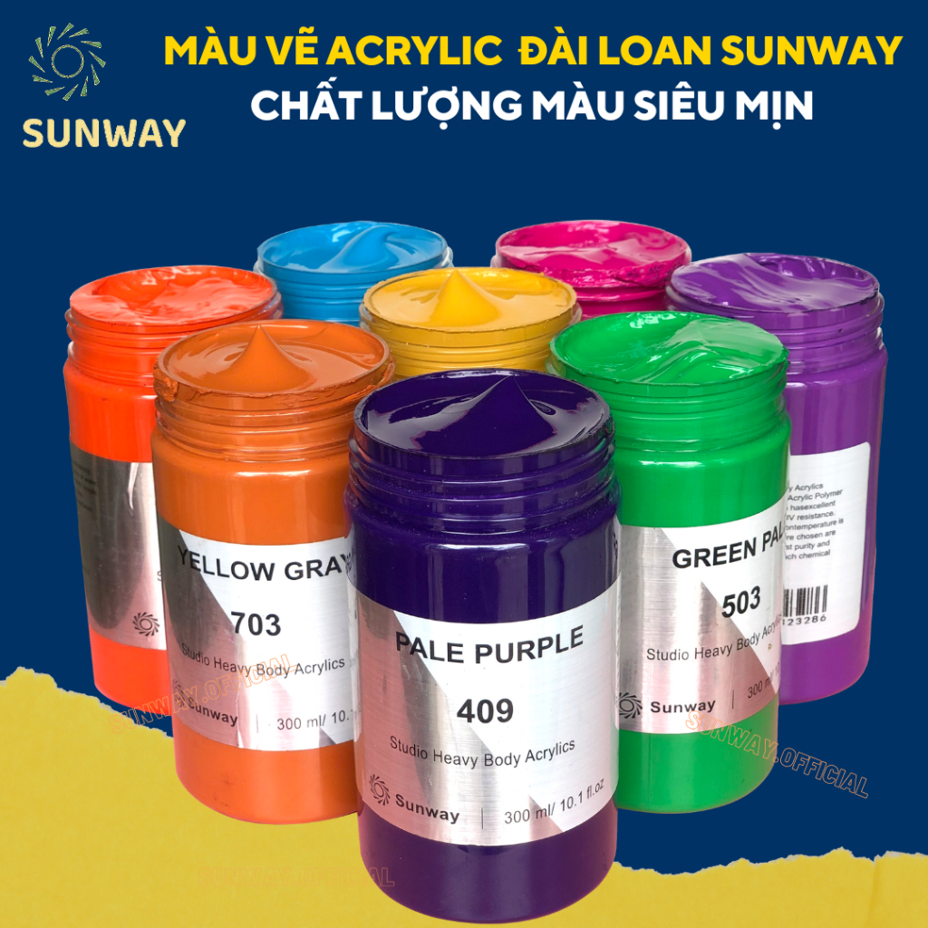 Màu Acrylic Sunway dạng hũ lẻ 300ml, vẽ tranh tường,vẽ trên toan,Canvas