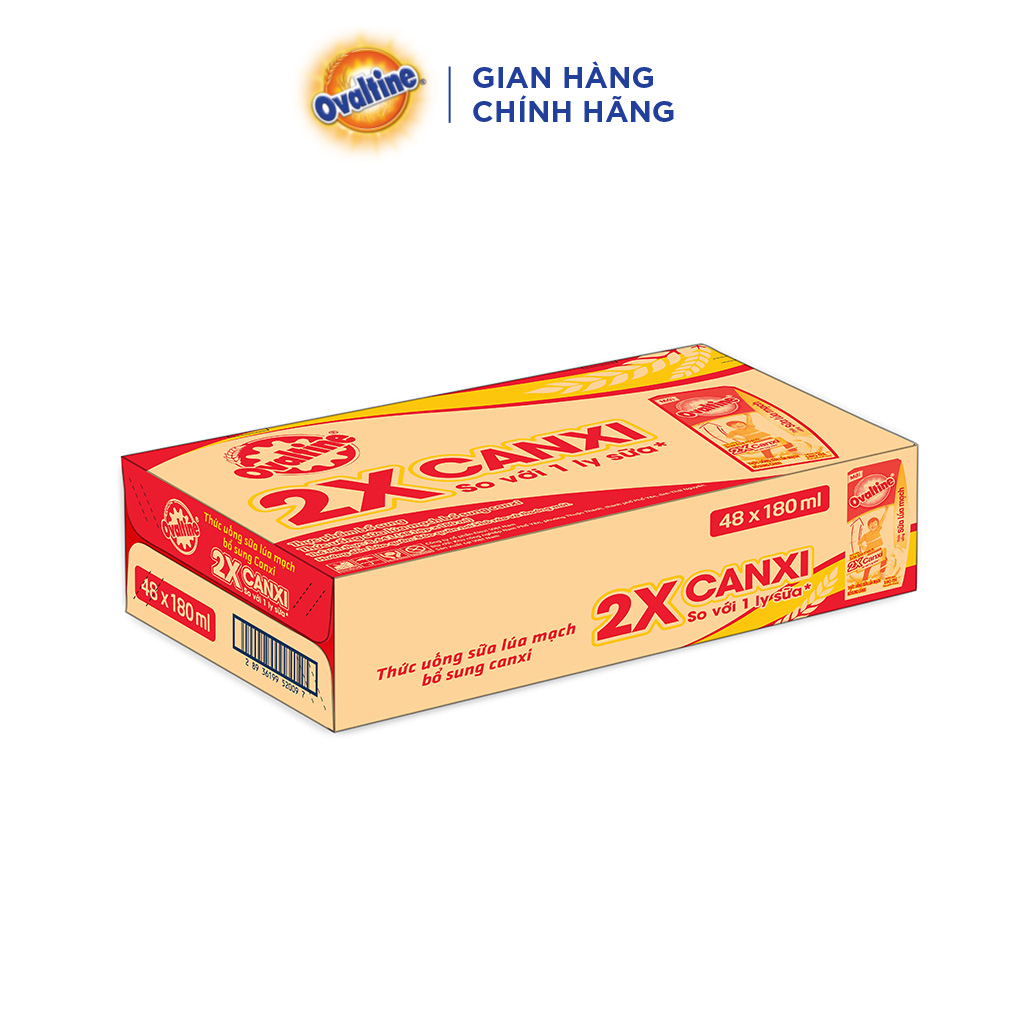 Thùng 48 hộp Thức uống lúa mạch gấp đôi Canxi Ovaltine (180ml x 48)