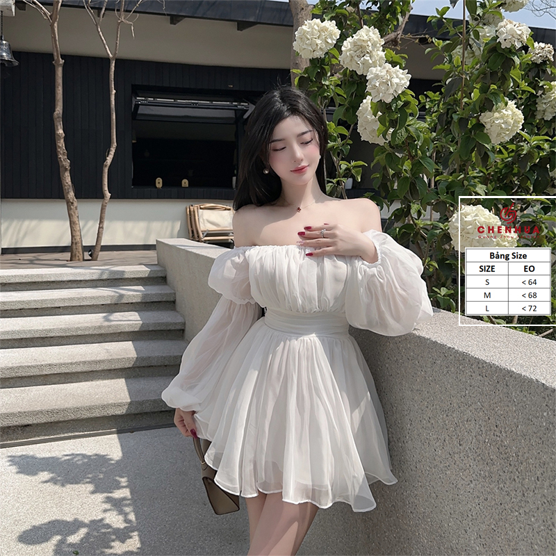 Đầm trễ vai chất liệu tơ 2 lớp mềm mịn hàng QCL1 ChenHua VN292