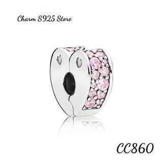 CHARM PAN ALE BẠC S925 THUẦN KHIẾT KHOÁ CHẶN TIM ĐÍNH ĐÁ HỒNG HÀNG CAO CẤP