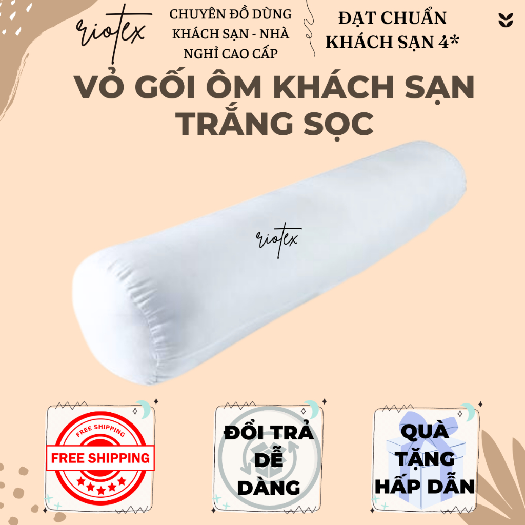 Vỏ gối ôm màu trắng sọc cao cấp Riotex mềm mịn mát - KT: 35x100cm